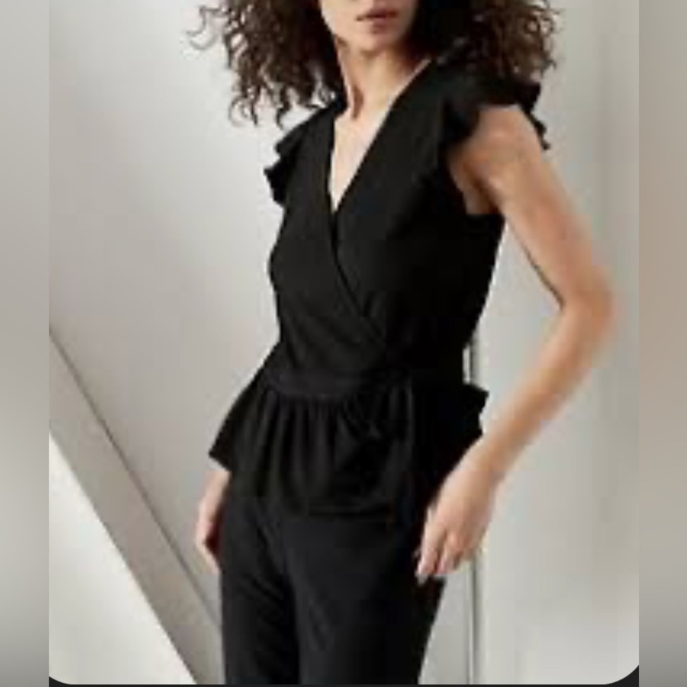 Banana Republic Factory Black Wrap Blouse with Side Tie Medium